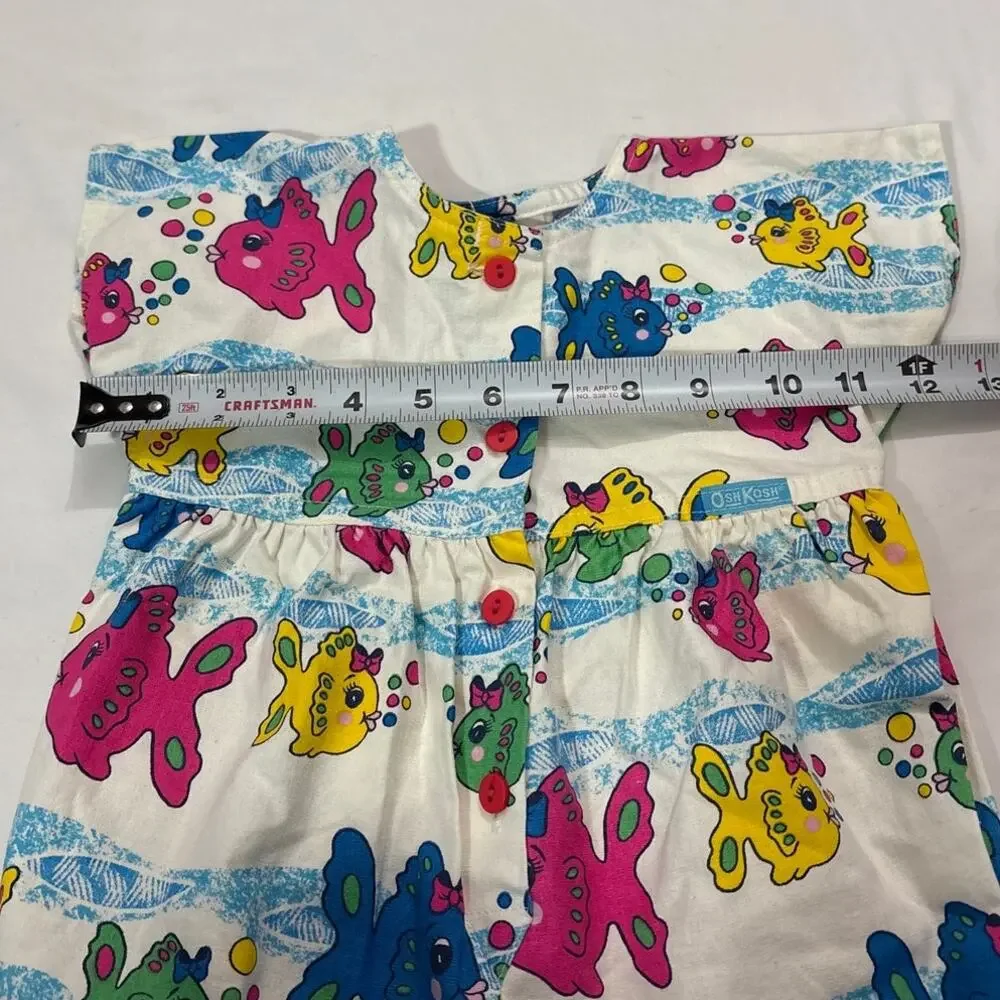 Vintage OshKosh B'gosh Baby 24M Fish Print Bubble Romper Retro Bright Rare